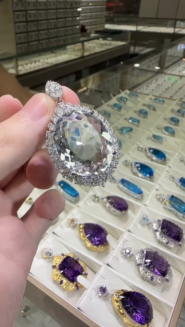 颈饰银S925镶嵌水晶20mm净体白水晶65ct