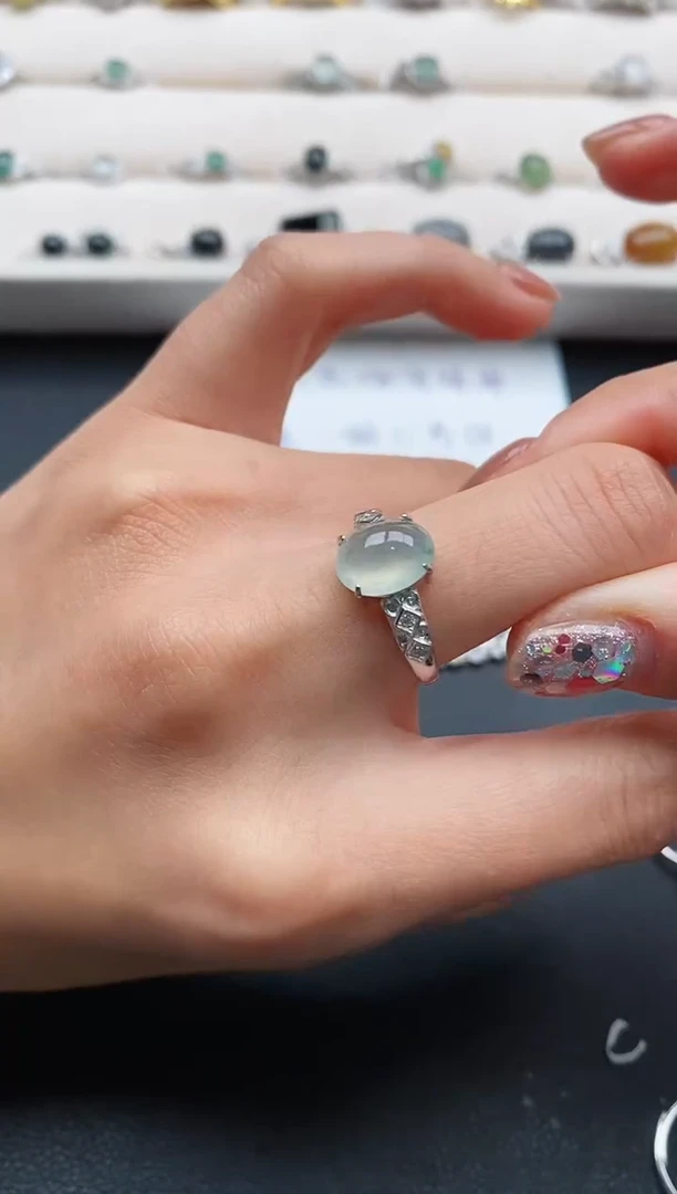 银S925镶嵌戒指翡翠66666666+7