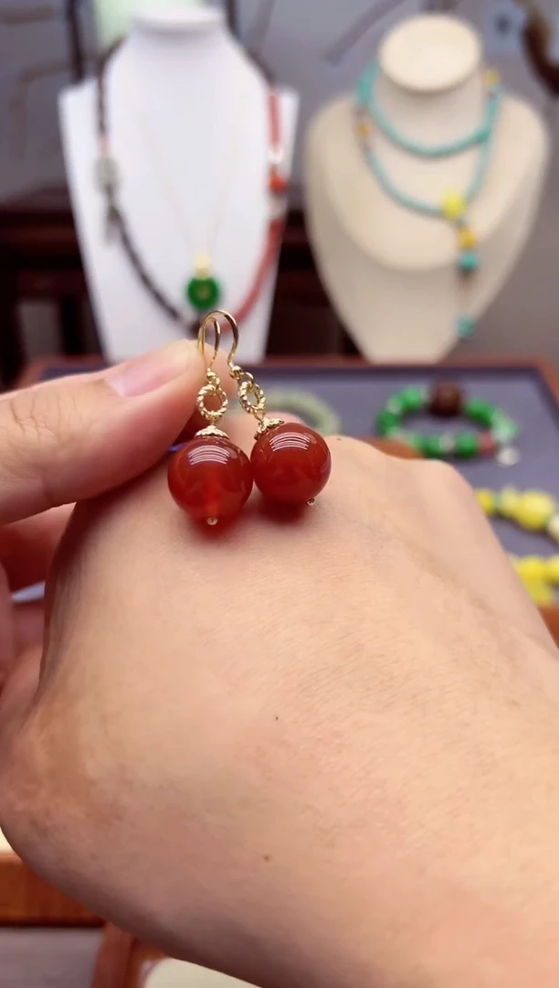 【闪购商品】南红玛瑙耳饰14K金镶嵌E453