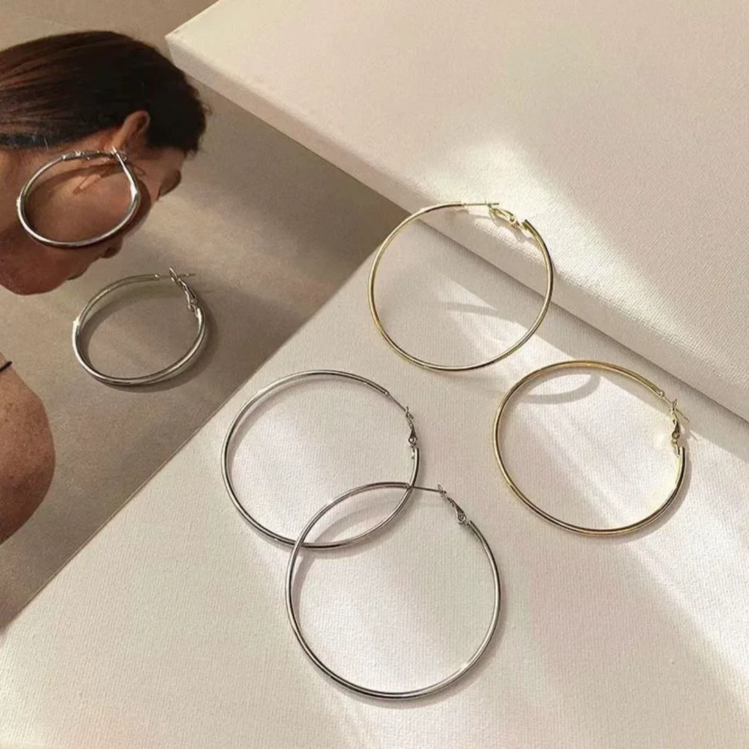 铜合金耳饰 925银针欧美夸张简约耳圈女轻奢小众素圈独特耳环耳饰