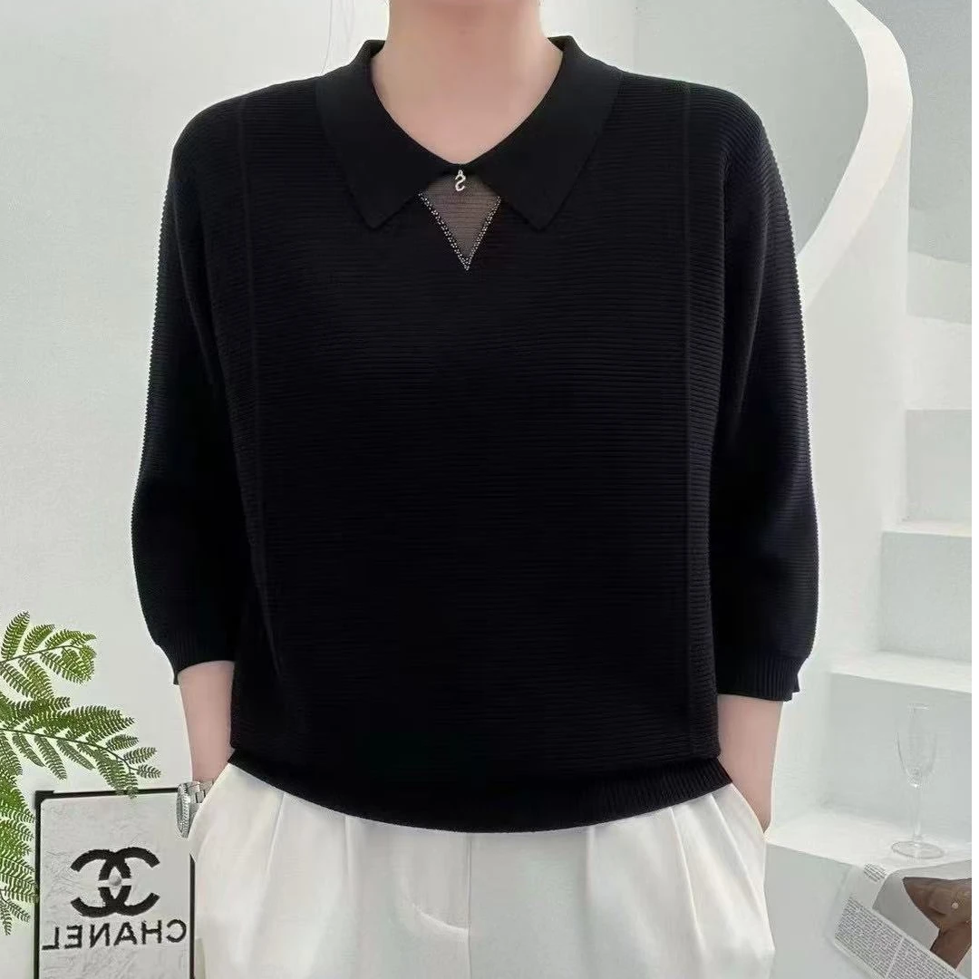 03款翻领拼接衬衫妈妈5060岁上衣长袖时尚休闲百搭45