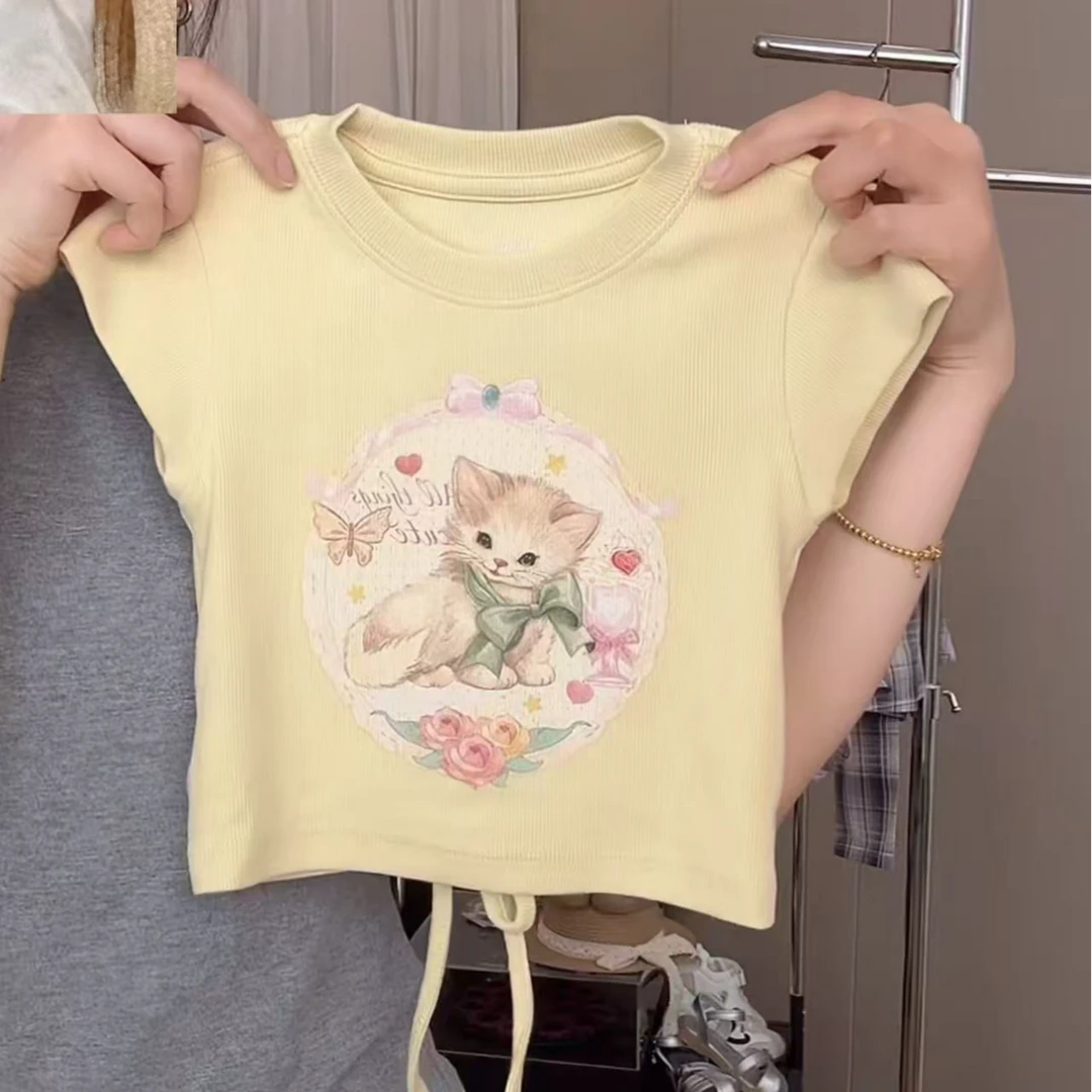 2025女童新款夏季短袖卡通时尚修身短袖女童潮印花