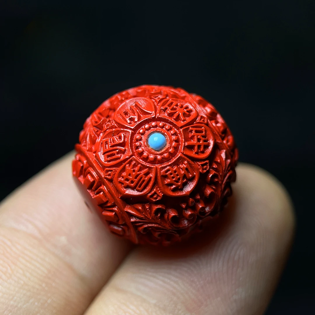 含辰砂工艺品保真朱砂散珠六字真言镶嵌花珠单颗珠帝王砂手串配件