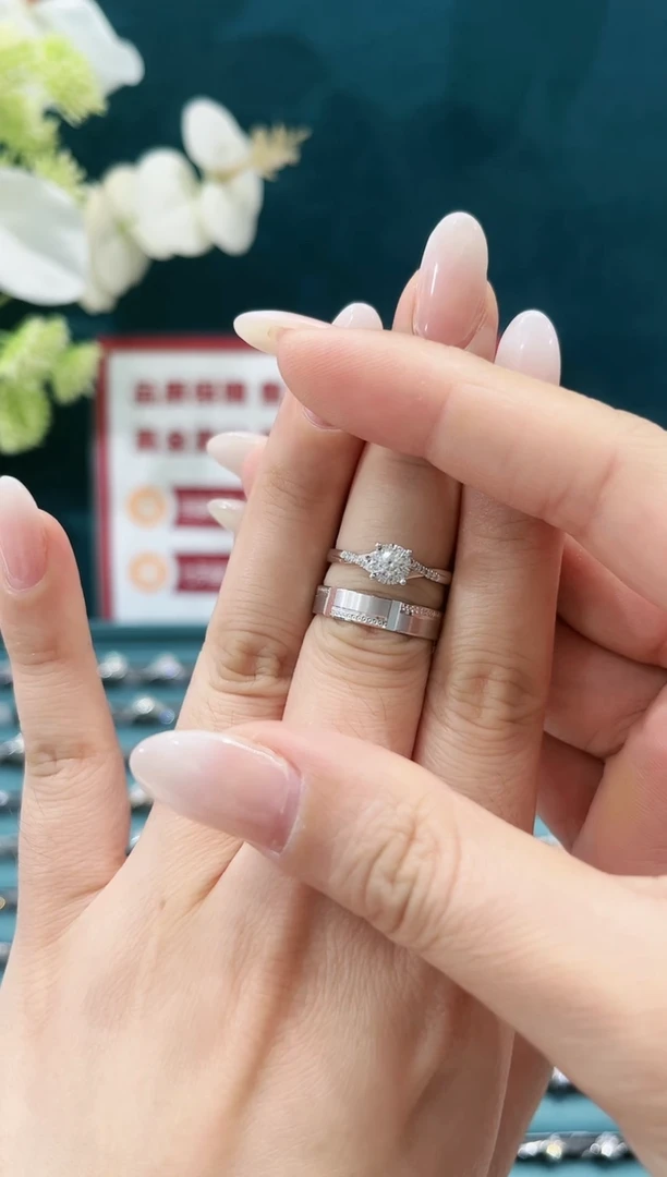 戒托铂Pt950镶嵌钻石女戒14+10fgsi/13圈/男15圈