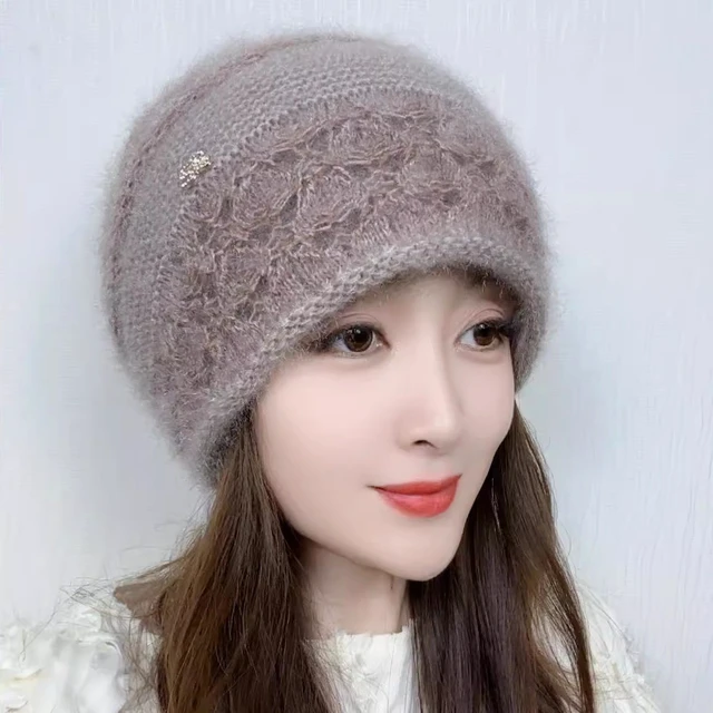 秋冬新款双层针织镂空松鼠绒线保暖卷边堆堆护耳包头女士加厚帽子