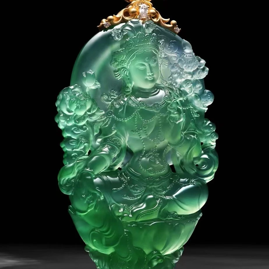 A货大势至观音男士玉坠手把件精雕挂件