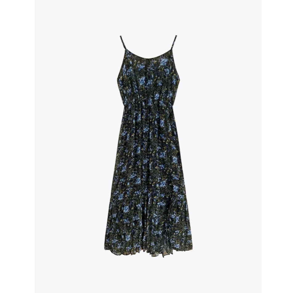 CLOTHING/墨含高奢时尚潮流气质优雅舒适百搭印花吊带连衣裙WJ477