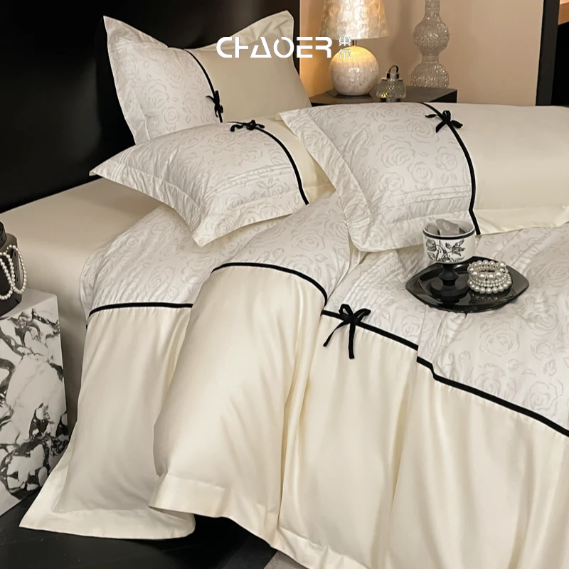 巢尔【巴赫】法式少女心100S纯棉长绒棉四件套浪漫玫瑰床单全棉被套