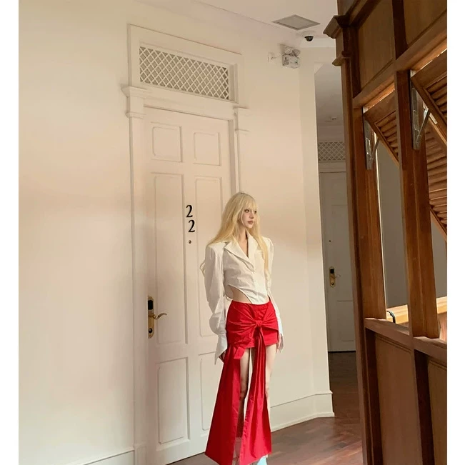 Rase le sol ‘The 77th Gift’红色蝴蝶结半身裙辣妹低腰a字短裙