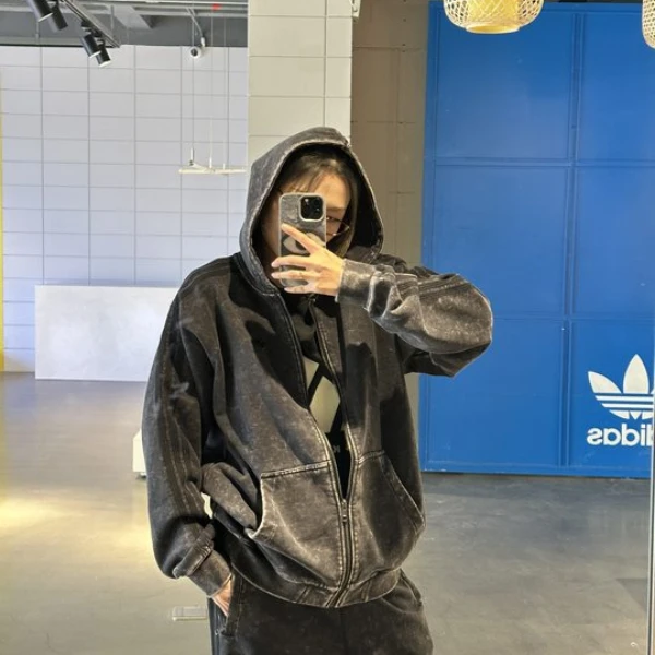 adidas/阿迪达斯陈冠希同款水洗系列纯棉运动连帽夹克外套KA2315