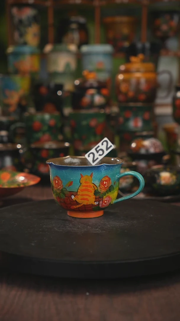 油画手绘釉下彩杯子252