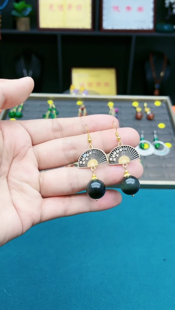 【闪购商品】黑曜岩耳饰银S925镶嵌433000