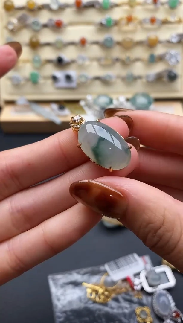 银S925镶嵌戒指翡翠4444444+5