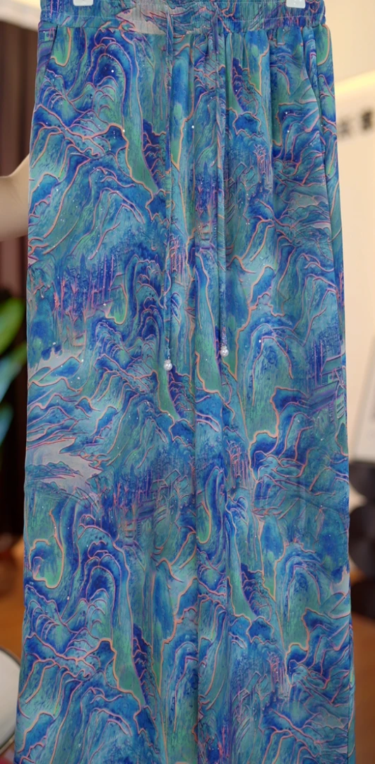 K107新款缎面宽松休闲百搭阔腿裤（平面花）-蕾蕾