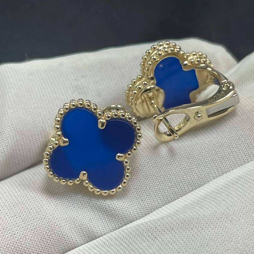 （双12）18k金单花蓝玛瑙耳拍    多样性发一对