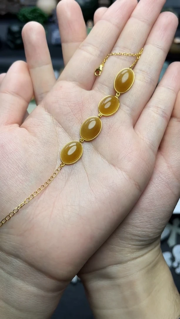 银S925镶嵌手链和田玉F****E蛋面手链06