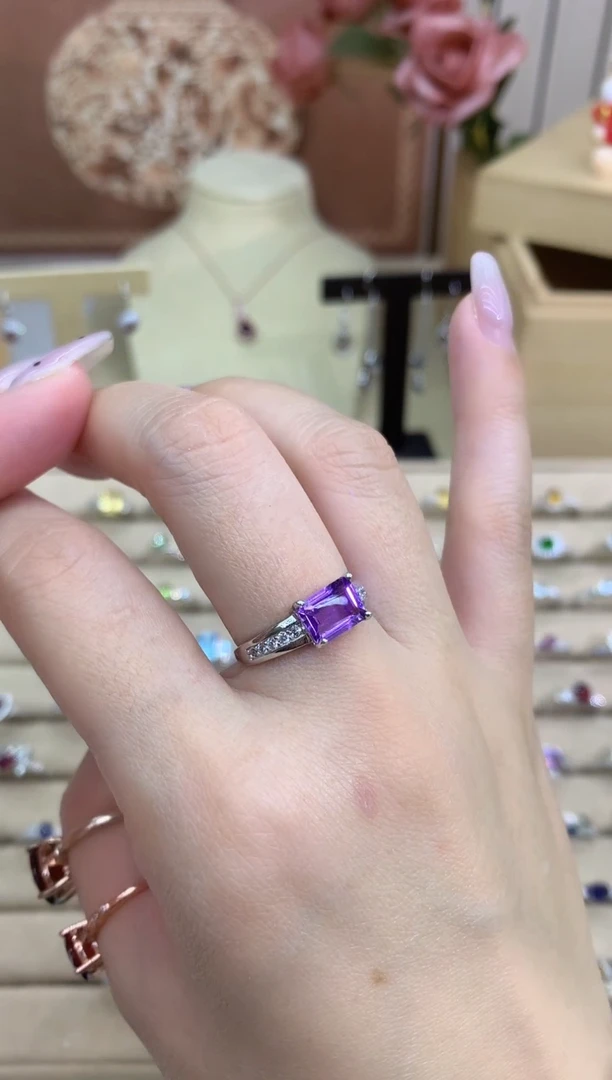 银S925镶嵌戒指紫晶方切