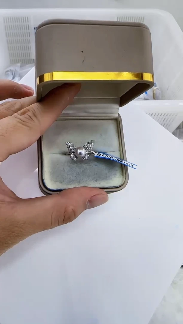 银S925镶嵌海水珍珠DA珍珠戒指7-8 a1027