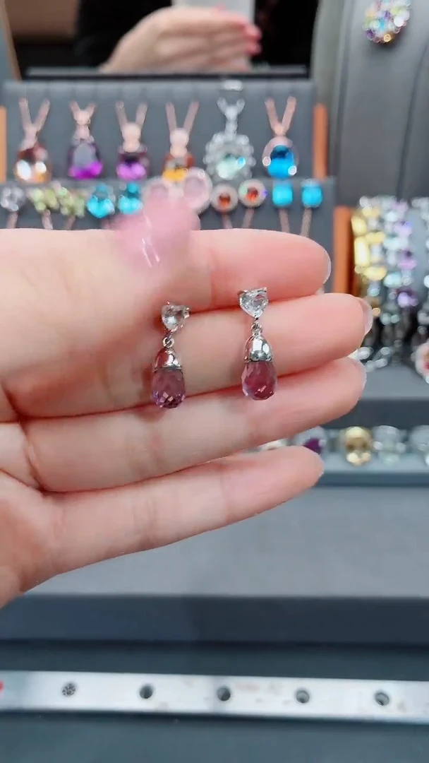 银S925镶嵌耳饰水晶水晶耳饰
