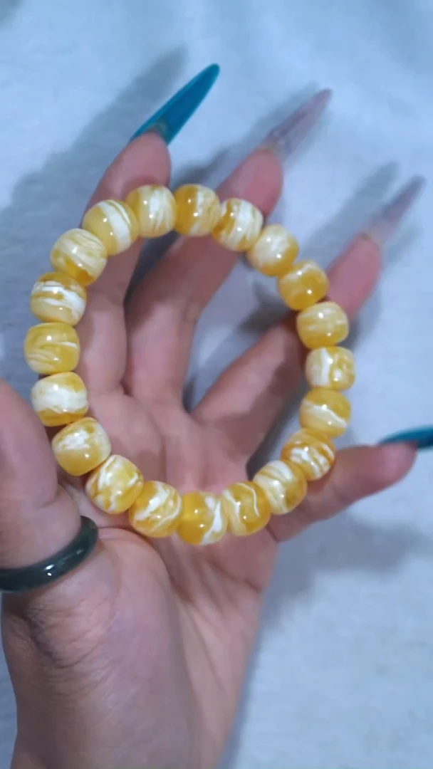 手链琥珀未镶嵌典藏级11.8mm金瓷白虎皮纹千层