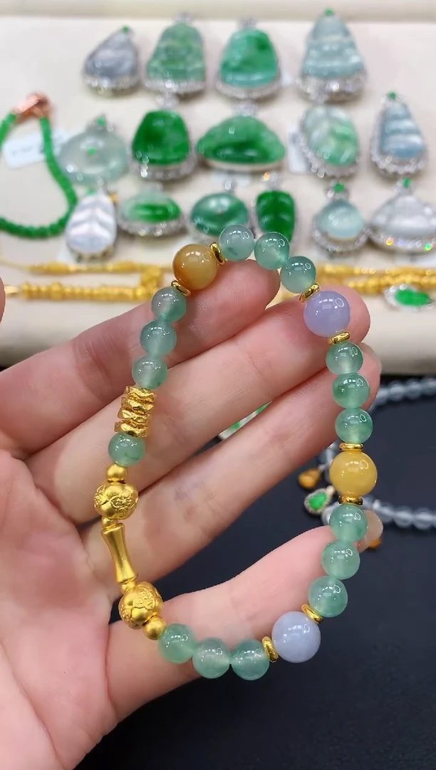 足金镶嵌手链翡翠|13500