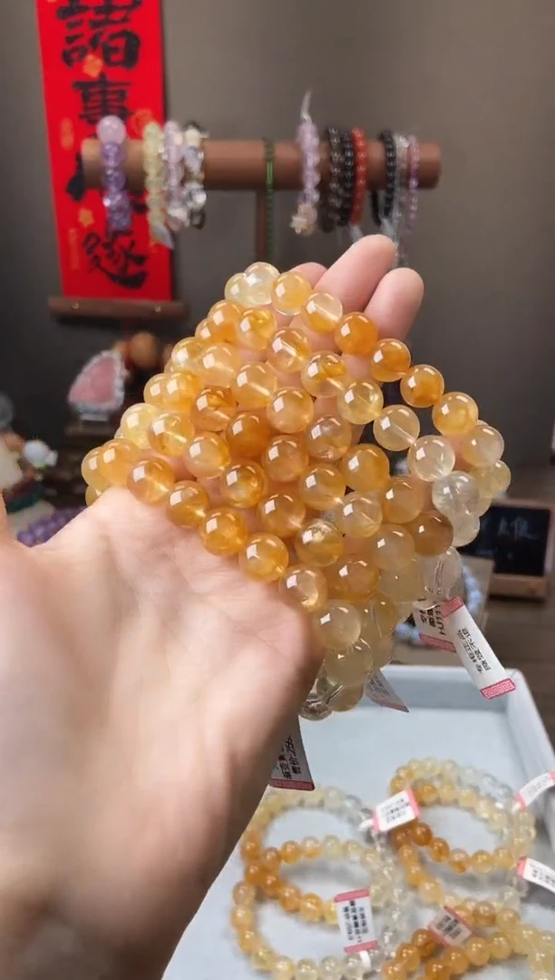 水晶手串未镶嵌渐变黄胶花11m