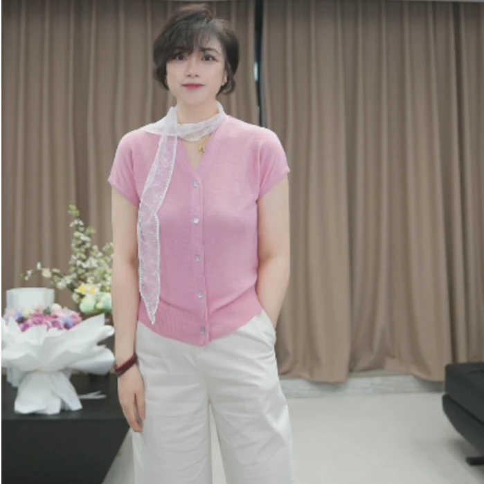 【U.M】短袖针织开衫显瘦优雅短袖开衫送丝带