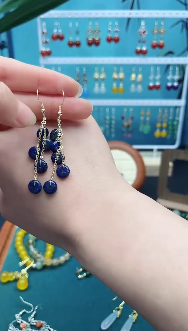 青金石银S925镶嵌耳饰510000