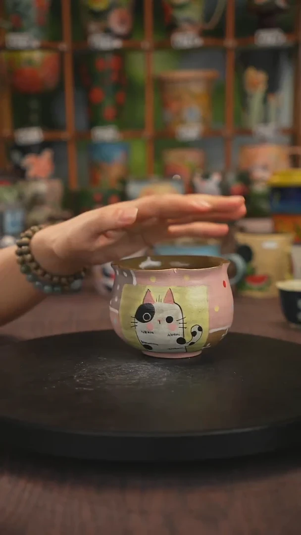 紫砂油画手绘釉下彩脏脏杯
