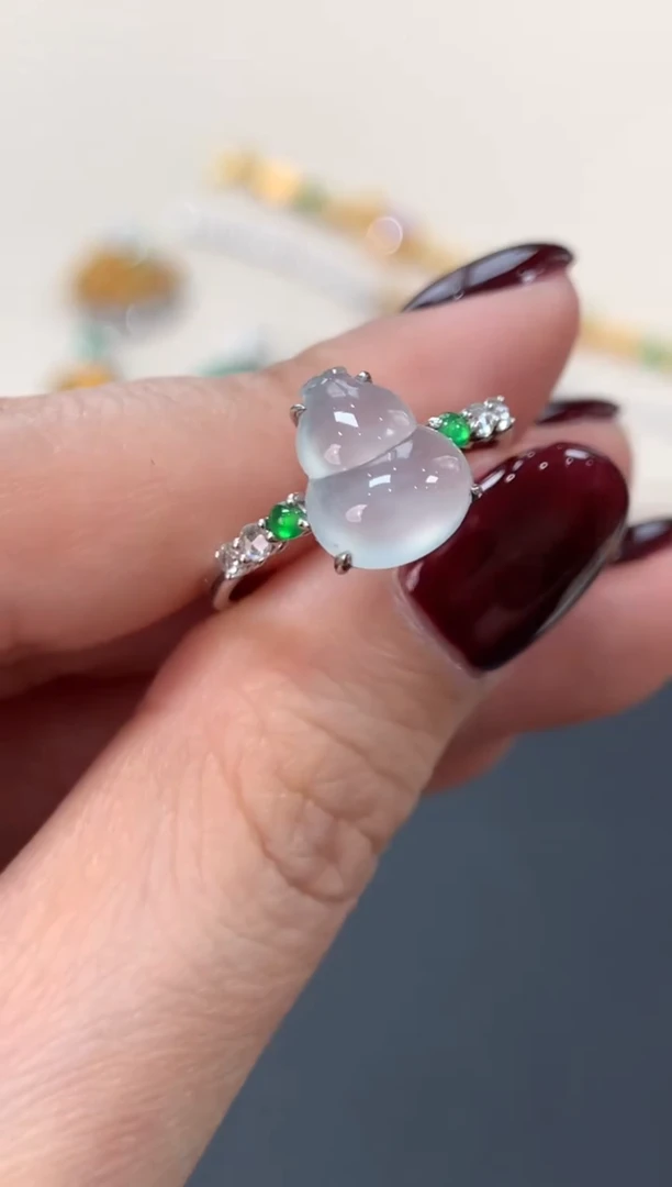 翡翠戒指18K金镶嵌葫芦戒指3980