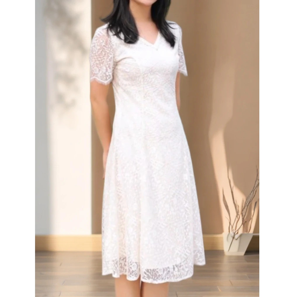 【温柔知性】蕾丝裙刺绣连衣裙#YB59710H-71夏季妈妈装气质日常优雅