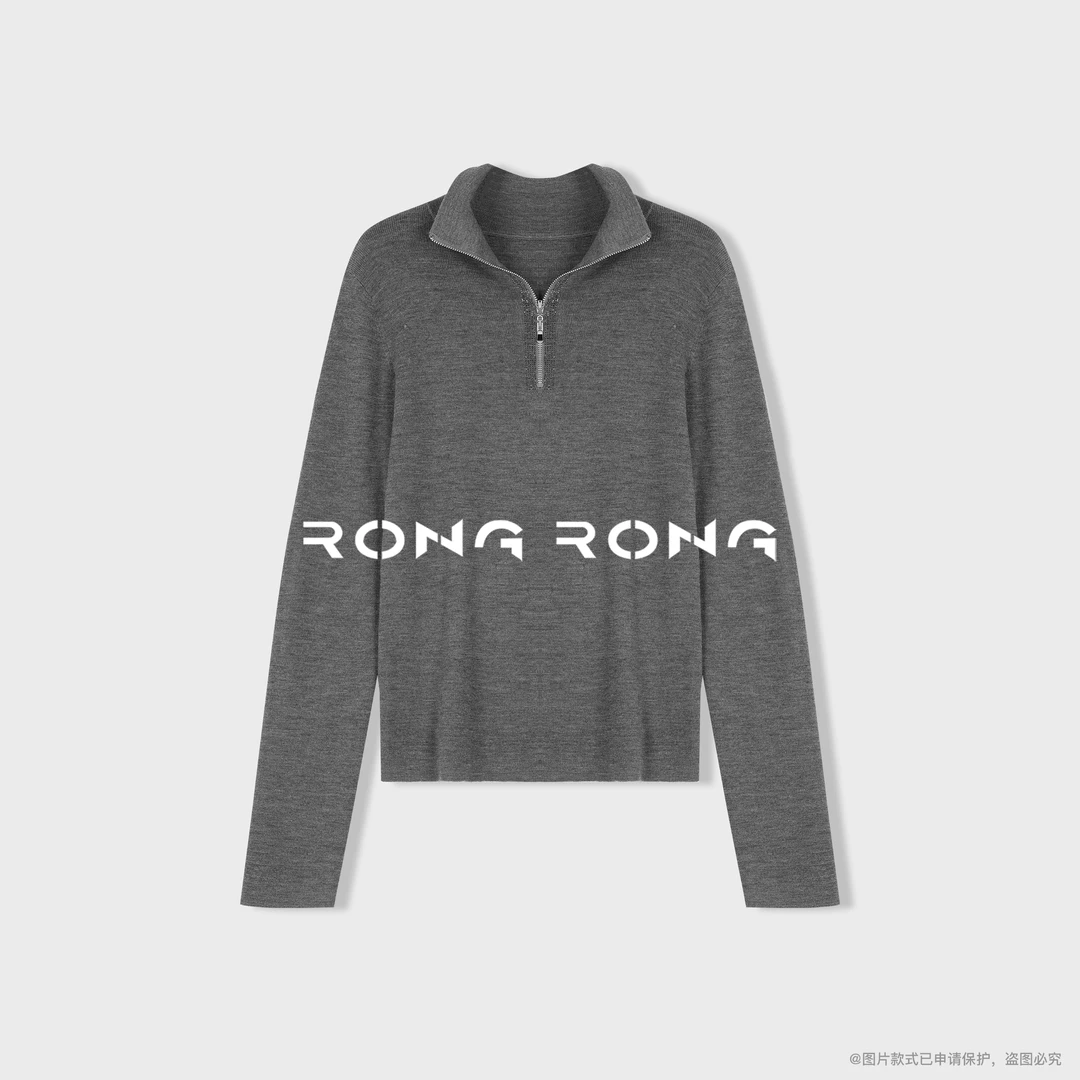 溶溶【灰调碎星】RONGRONG 100绵羊毛半开高领拉链羊毛衫F51010RR