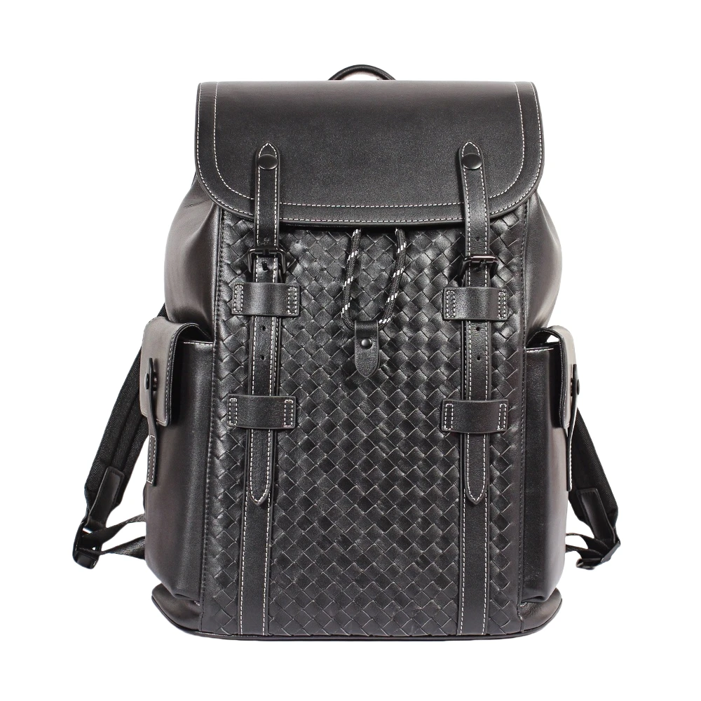 BV轻奢高端手工编织双肩包男士头层牛皮大容量休闲商务旅行包背包