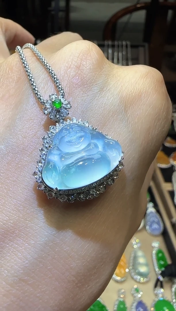 翡翠18K金镶嵌吊坠(不含链)佛公