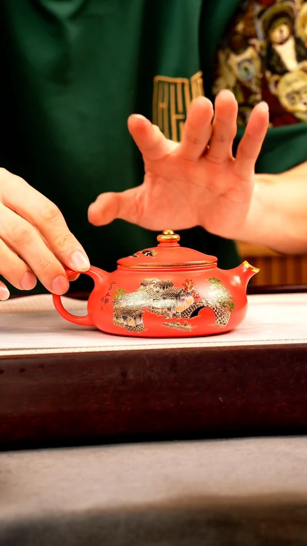 茶壶紫砂玫红朱泥 寒江 忆江南珐琅彩