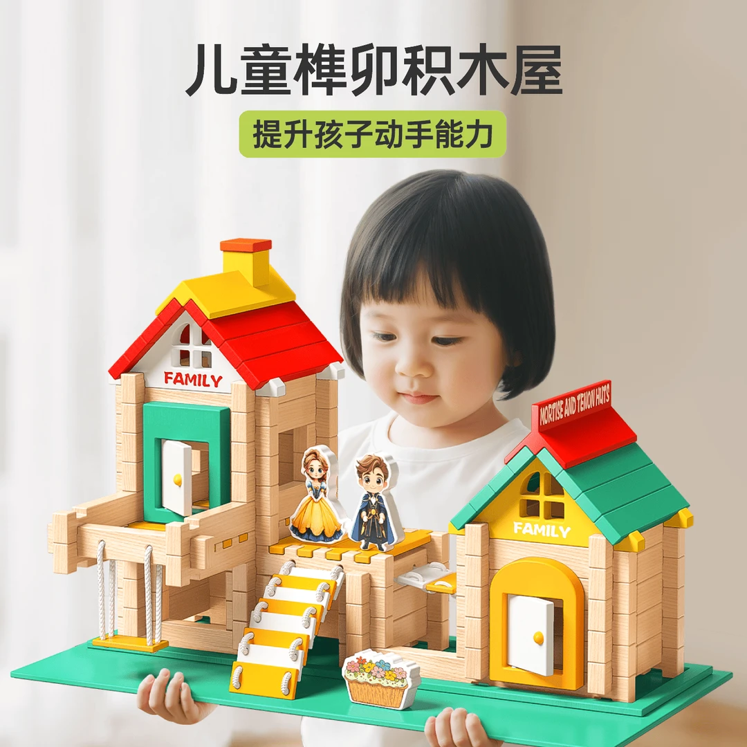 榫卯木质积木儿童3-12岁DIY益智拼装玩具锻炼脑力百变幼儿礼物