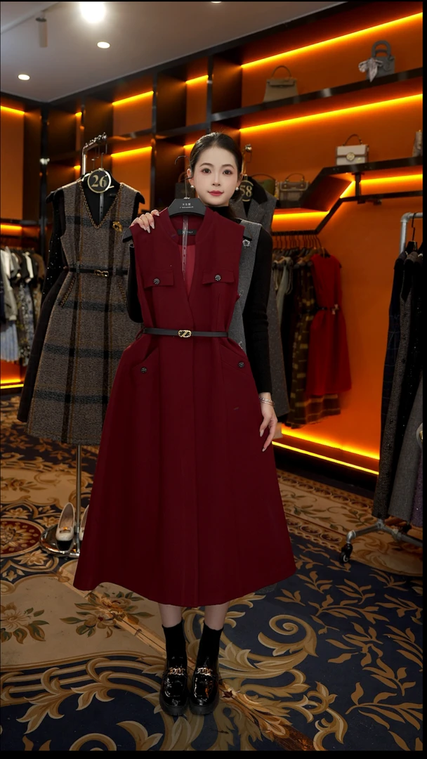 【宠粉价】赫本风轻奢时尚气质红色无袖设计连衣裙NH-WX176