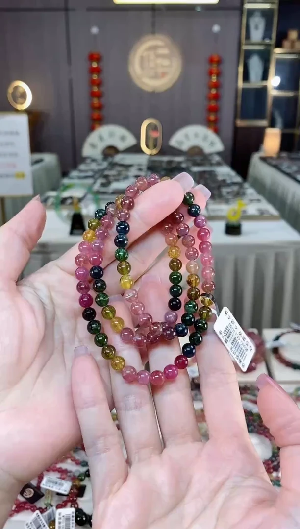 未镶嵌老矿碧玺冰体三圈手串6mm+碧玺hon多样性发货一条