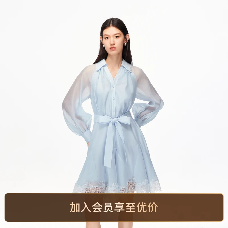 Vero Moda连衣裙2025纯色腰带蕾丝饰边高腰短裙甜美可爱风格衣服