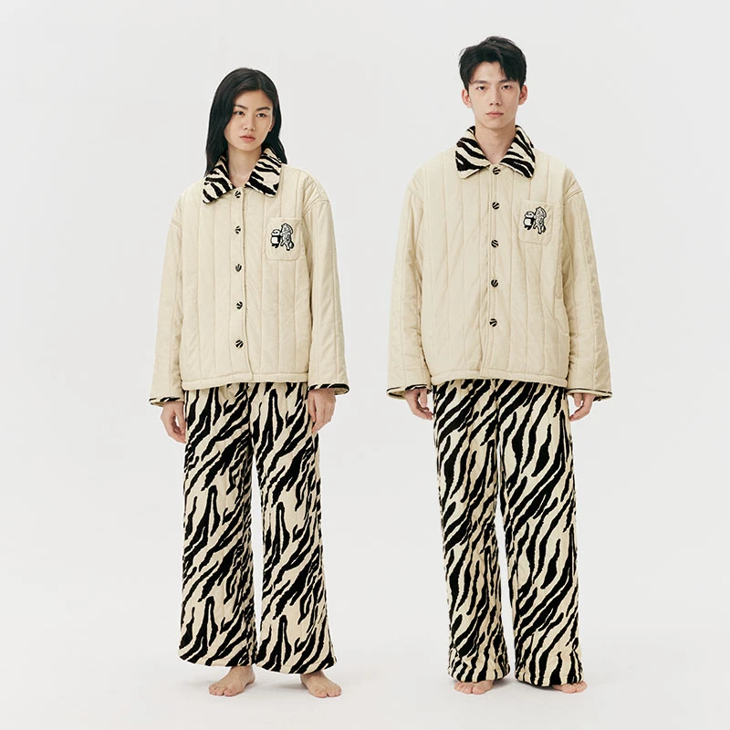 BEAST/野兽派熊猫嘭嘭加厚绗棉家居服套装可外穿冬季情侣服