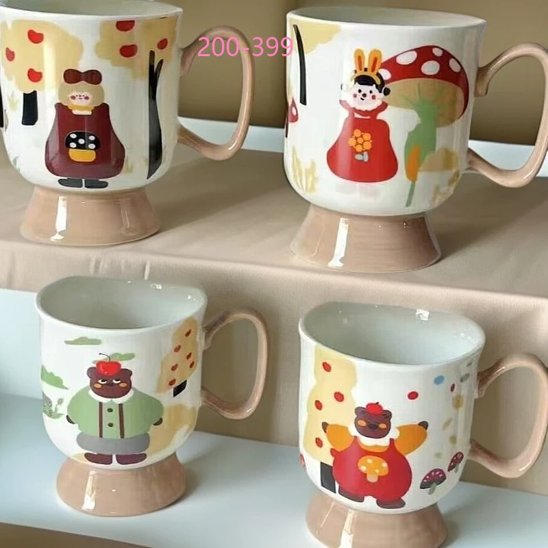 2-3陶瓷马克杯水杯（微瑕）咖啡杯牛奶杯可爱情侣家用手绘创意带盖