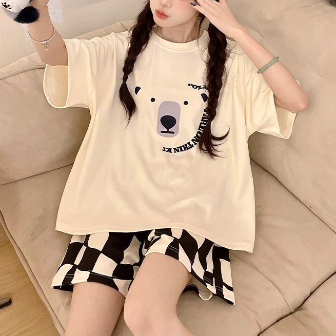 2025新款夏季天可爱精梳棉质短袖睡衣薄款家居服可外穿家居服