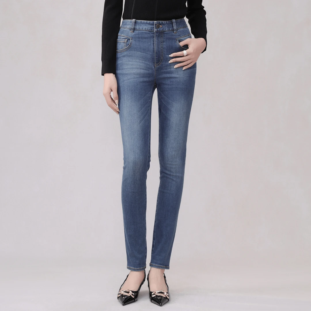 AMASS/阿玛施 百搭高腰水洗弹力加绒修身显瘦牛仔小脚裤5100241