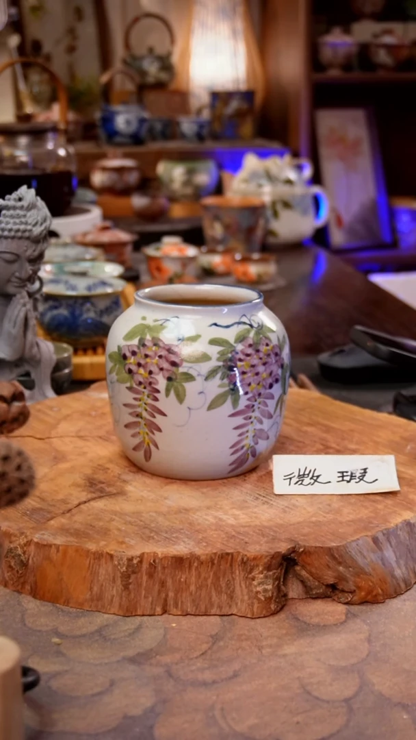 杯紫藤花景德镇手工手绘