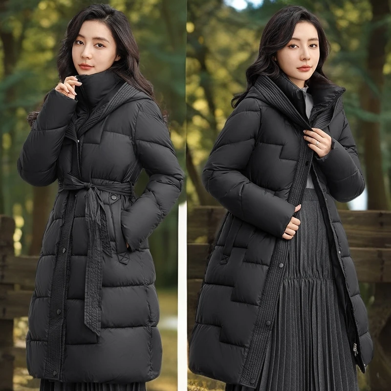 秋冬大码新款时尚韩版加厚女士棉袄保暖长款连帽修身时尚显瘦防风