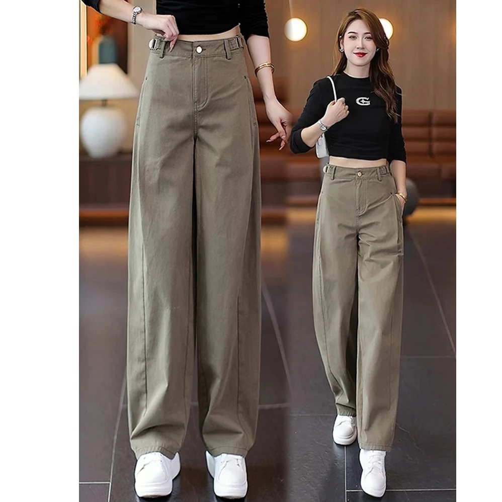 复古休闲工装裤女2025春秋新款显瘦拖地裤今年流行高腰阔腿弯刀裤