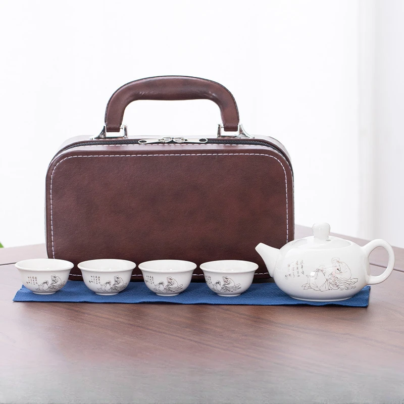 便携式旅行茶具陶瓷主人杯茶杯攻夫泡茶壶小套装简易露营出差商务
