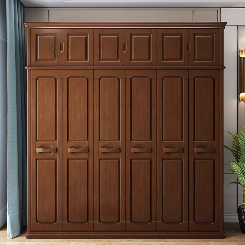 【橡木衣柜】实木柜子简易3456门家用卧室平开门小户型储物8612