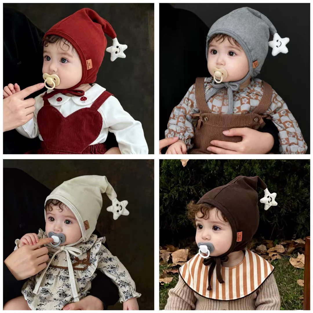 婴儿帽子春秋冬季星星帽儿童胎帽A类男女宝宝新生小月龄护耳帽