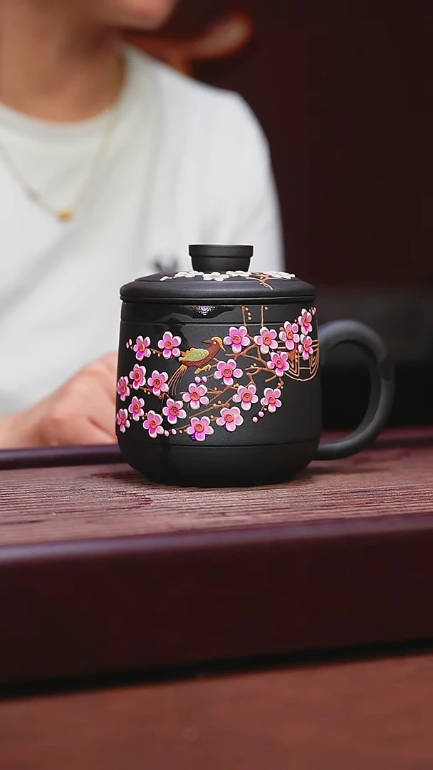 宜兴原矿紫砂   喜上枝头三件套